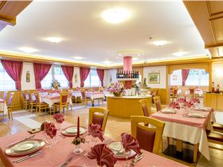 Ristorante sul Parco - La cucina direttamente curata dallo chef gestore Antonio Leonetti,offre piatti tipici della tradizione Fassana ,piatti nazionali ed internazionali e per gli sportivi e i naturalisti , piatti dietetici, vegetariani e per Celiaci. 
Buffèt a colazione e di verdure/insalate ai pasti.
Un servizio cordiale e curato rende piacevole l